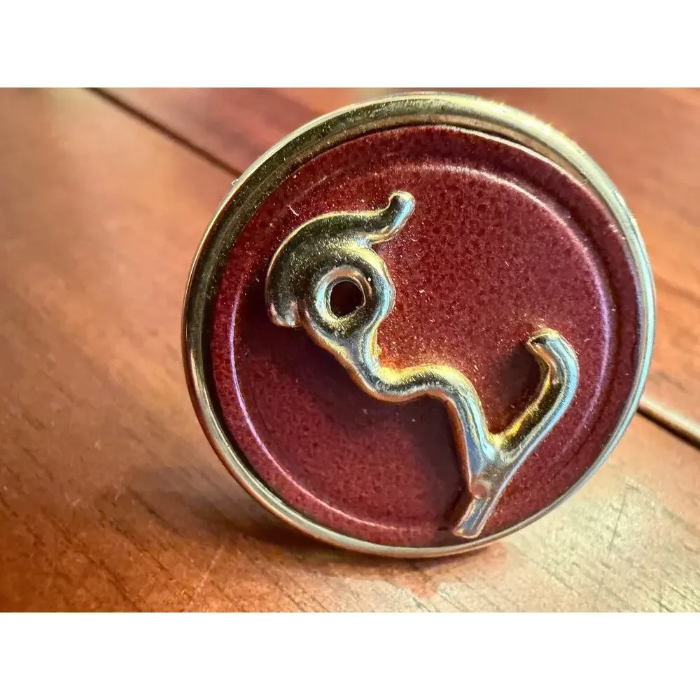 Vtg MCM Gold Tone Burgundy Monogram L?/Stylized Skier? Cufflinks